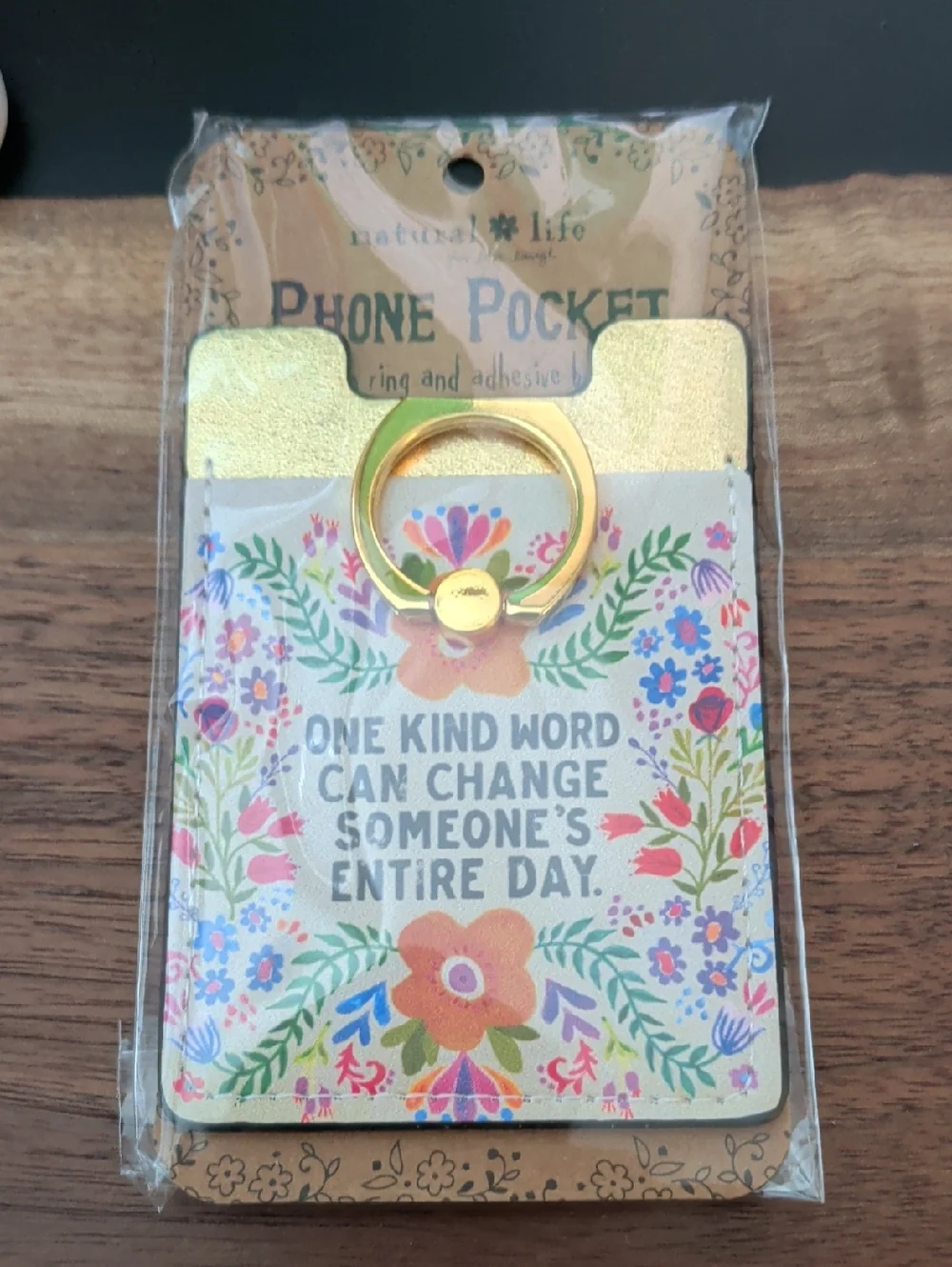 NATURAL LIFE Floral Phone Pocket with Gold Trim